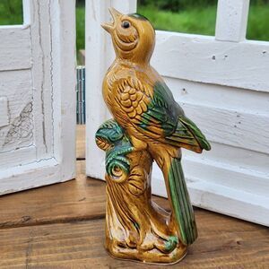 Vintage MCM Gold Finch Bird Figurine Beautiful Blue Green & Gold Glaze 11" Japan